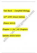 Test bank campbell biology 10th ap school edition reece 2012 chapter 1_56 / All Chapters Updated 2024 / Rated A+