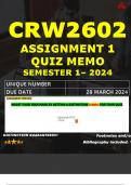 CRW2602 ASSIGNMENT 1 QUIZ MEMO - SEMESTER 1 - 2024 UNISA – DUE DATE: - 28 MARCH 2024 (DISTINCTION GUARANTEED!)