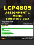 LCP4805 ASSIGNMENT 1 MEMO - SEMESTER 1 - 2024 UNISA – DUE DATE: - 31 MARCH 2024 (DETAILED ANSWERS WITH FOOTNOTES AND A BIBLIOGRAPHY - DISTINCTION GUARANTEED!)