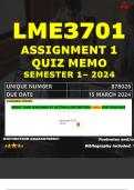 LME3701 ASSIGNMENT 1 QUIZ MEMO - SEMESTER 1 - 2024 UNISA – DUE DATE: - 15 MARCH 2024 (DISTINCTION GUARANTEED!)