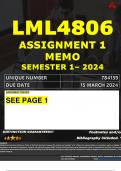 LML4806 ASSIGNMENT 1 MEMO - SEMESTER 1 - 2024 UNISA – DUE DATE: - 15 MARCH 2024 (DETAILED ANSWERS WITH FOOTNOTES AND A BIBLIOGRAPHY - DISTINCTION GUARANTEED!)