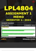 LPL4804 ASSIGNMENT 1 MEMO - SEMESTER 1 - 2024 UNISA – DUE DATE: - 8 MARCH 2024 (DETAILED ANSWERS WITH FOOTNOTES AND A BIBLIOGRAPHY - DISTINCTION GUARANTEED!)