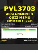 PVL3703 ASSIGNMENT 1 QUIZ MEMO - SEMESTER 1 - 2024 UNISA – DUE DATE: - 12 MARCH 2024 (DISTINCTION GUARANTEED!)  BOOST YOUR YEAR MARK BY GETTING A DISTINCTION (100%) FOR YOUR QUIZ