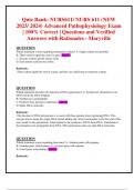 Quiz Bank: NURS611/ NURS 611 (NEW 2023/ 2024) Advanced Pathophysiology Exam  | 100% Correct | Questions and Verified Answers with Rationales - Maryville 