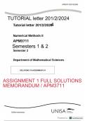 APM3711 ASSIGNMENT 1 FULL SOLUTIONS 2024 UNISA NUMERICAL METHODS