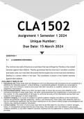 CLA1502 Assignment 1 (ANSWERS) Semester 1 2024 - DISTINCTION GUARANTEED