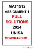 MAT1512 ASSIGNMENT 1 SOLUTIONS 2024 UNISA MEMORANDUM CALCULUS A 