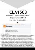 CLA1503 Assignment 1 (ANSWERS) Semester 1 2024 (281638)- DISTINCTION GUARANTEED