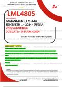 LML4805 ASSIGNMENT 1 MEMO - SEMESTER 1 - 2024 UNISA – DUE DATE: - 18 MARCH 2024 (DETAILED ANSWERS WITH FOOTNOTES AND A BIBLIOGRAPHY - DISTINCTION GUARANTEED!)