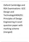 Oxford Cambridge and RSA Examinations  GCE Design and TechnologyH404/01:  Principles of Design Engineering A Level question paper with marking scheme (merged)
