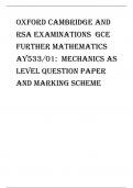 Oxford Cambridge and RSA Examinations  GCE Further Mathematics AY533/01:  Mechanics AS Level question paper and marking scheme