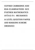 Oxford Cambridge and RSA Examinations  GCE Further Mathematics AY543/01:  Mechanics A Level question paper and marking scheme (merged)