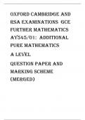 Oxford Cambridge and RSA Examinations  GCE Further Mathematics AY545/01:  Additional Pure Mathematics A Level  Question paper and marking scheme (merged)