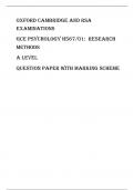 Oxford Cambridge and RSA Examinations   GCE Psychology H567/01:  Research methods A Level Question paper with marking scheme