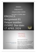 ENG26013 Assignment 01 due 17 April 2024. Trusted and reliable answers with a guaranteed 100% pass. for assistance whatsapp 0725351764.