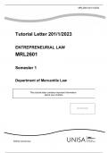 Exam (elaborations) ENTREPRENEURIAL LAW (MRL2601) 