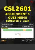 CSL2601 ASSIGNMENT 1 QUIZ MEMO - SEMESTER 1 - 2024 - UNISA - DUE : 22 MARCH 2024 (INCLUDES EXTRA MCQ BOOKLET WITH ANSWERS - DISTINCTION GUARANTEED)