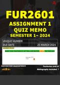 FUR2601 ASSIGNMENT 1 QUIZ MEMO - SEMESTER 1 - 2024 - UNISA - DUE : 25 MARCH 2024 (INCLUDES EXTRA MCQ BOOKLET WITH ANSWERS - DISTINCTION GUARANTEED)