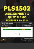 PLS1502 ASSIGNMENT 1 QUIZ MEMO - SEMESTER 1 - 2024 - UNISA - DUE : 26 MARCH 2024 (INCLUDES EXTRA MCQ BOOKLET WITH ANSWERS - DISTINCTION GUARANTEED)