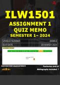 ILW1501 ASSIGNMENT 1 QUIZ MEMO - SEMESTER 1 - 2024 - UNISA - DUE : 20 MARCH 2024 (INCLUDES EXTRA MCQ BOOKLET WITH ANSWERS - DISTINCTION GUARANTEED)