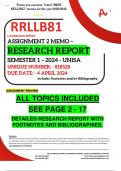 RRLLB81 ASSIGNMENT 2 MEMO - SEMESTER 1 - 2024 - UNISA - DUE : 4 APRIL 2024 (DETAILED RESEARCH REPORT WITH FOOTNOTES - ALL TOPICS INCLUDED - DISTINCTION GUARANTEED) 