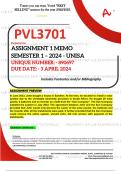 PVL3701 ASSIGNMENT 1 MEMO - SEMESTER 1 - 2024 - UNISA - DUE : 3 APRIL 2024 (DETAILED ANSWERS WITH FOOTNOTES - DISTINCTION GUARANTEED) 