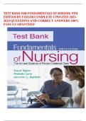 TEST BANK FOR FUNDAMENTALS OF NURSING 9TH EDITION BY TAYLOR COMPLETE UPDATED 2023-2024 QUESTIONS AND CORRECT ANSWERS 100% PASS GUARANTEED
