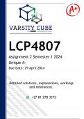 LCP4807 Assignment 2 (DETAILED ANSWERS) Semester 1 2024  - DISTINCTION GUARANTEED 