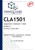 CLA1501 Assignment 2 (ANSWERS) Semester 1 2024 - DISTINCTION GUARANTEED.