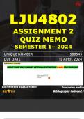 LJU4802 ASSIGNMENT 2 QUIZ MEMO - SEMESTER 1 - 2024 - UNISA - DUE : 15 APRIL 2024 (INCLUDES EXTRA MCQ BOOKLET WITH ANSWERS - DISTINCTION GUARANTEED)