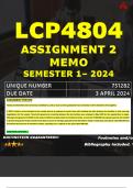 LCP4804 ASSIGNMENT 2 MEMO - SEMESTER 1 - 2024 - UNISA - DUE : 3 APRIL 2024 (DETAILED ANSWERS WITH FOOTNOTES - DISTINCTION GUARANTEED) 