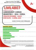 LML4807 ASSIGNMENT 1 MEMO - SEMESTER 1 - 2024 UNISA – DUE DATE: - 5 APRIL 2024 (DETAILED ANSWERS WITH FOOTNOTES AND A BIBLIOGRAPHY - DISTINCTION GUARANTEED!)