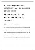 DTM3605 ASSIGNMENT 3 SEMESTER 1 2024 GUARANTEED DINSTINCTION LEARNING UNIT 3 – THE GROWTH OF CREATIVE TOURISM