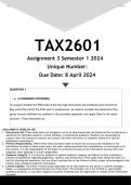 TAX2601 Assignment 3 (ANSWERS) Semester 1 2024 - DISTINCTION GUARANTEED
