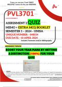 PVL3701 ASSIGNMENT 2 QUIZ MEMO - SEMESTER 1 - 2024 - UNISA - DUE : 10 APRIL 2024 (INCLUDES 150 PAGES EXTRA MCQ BOOKLET WITH ANSWERS - DISTINCTION GUARANTEED)