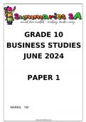 Grade 10 Business Studies (BS) June Paper 1 and Memo - 2024