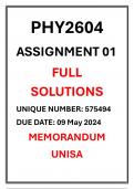 PHY2604 ASSIGNMENT 1 UNISA 2024 DUE 09 MAY 2024 Physics Practical Work II - PHY2604