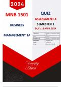 MNB1501 -"2024" QUIZ  ASSESSMENT 4 - DUE 18 APRIL 2024 -100% PASS