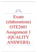 Exam (elaborations) OTE2601 Assignment 1 (QUALITY ANSWERS) 2024 •	Course •	TMS3726 - Teaching Mathematics (OTE2601) •	Institution •	University Of South Africa (Unisa) •	Book •	Personnel Psychology This document contains workings, explanations and solution