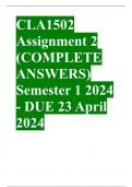 CLA1502 Assignment 2 (COMPLETE ANSWERS) Semester 1 2024 - DUE 23 April 2024