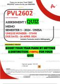 PVL2602 ASSIGNMENT 2 QUIZ MEMO - SEMESTER 1 - 2024 - UNISA - DUE : 26 APRIL 2024 (INCLUDES EXTRA MCQ BOOKLET WITH ANSWERS - DISTINCTION GUARANTEED)