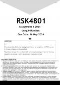 RSK4801 Assignment 1 (ANSWERS) 2024 - DISTINCTION GUARANTEED