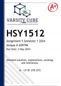 HSY1512 Assignment 5 (DETAILED ANSWERS) Semester 1 2024 - DISTINCTION GUARANTEED 