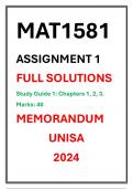 MAT1581 Assignment 1 COMPLETE SOLUTIONS UNISA 2024