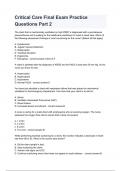 Critical Care Final Exam Practice Questions Part 2 questions and answers 