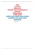 OCR A Level History A Y314/01 The Challenge of German Nationalism 1789–1919 QUESTION PAPER AND MARK SCHEME FOR JUNE 2023 (MERGED) 