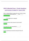 BUNDLE for NFHS Volleyball Exam | Study Questions and Answers Graded A+ Latest 2024 | NFHS Volleyball Rules | Study Questions and Answers Graded A+ Latest 2024