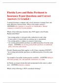 Florida Laws and Rules Pertinent to Insurance Exam Questions and Correct Answers (A Graded