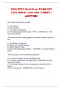CRIS TEST Final Exam EXAM SET TEST QUESTIONS AND CORRECT ANSWERS