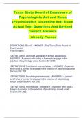 Texas State Board of Examiners of  Psychologists Act and Rules  (Psychologists' Licensing Act) Exam  Actual Test Questions And Revised  Correct Answers  | Already Passed